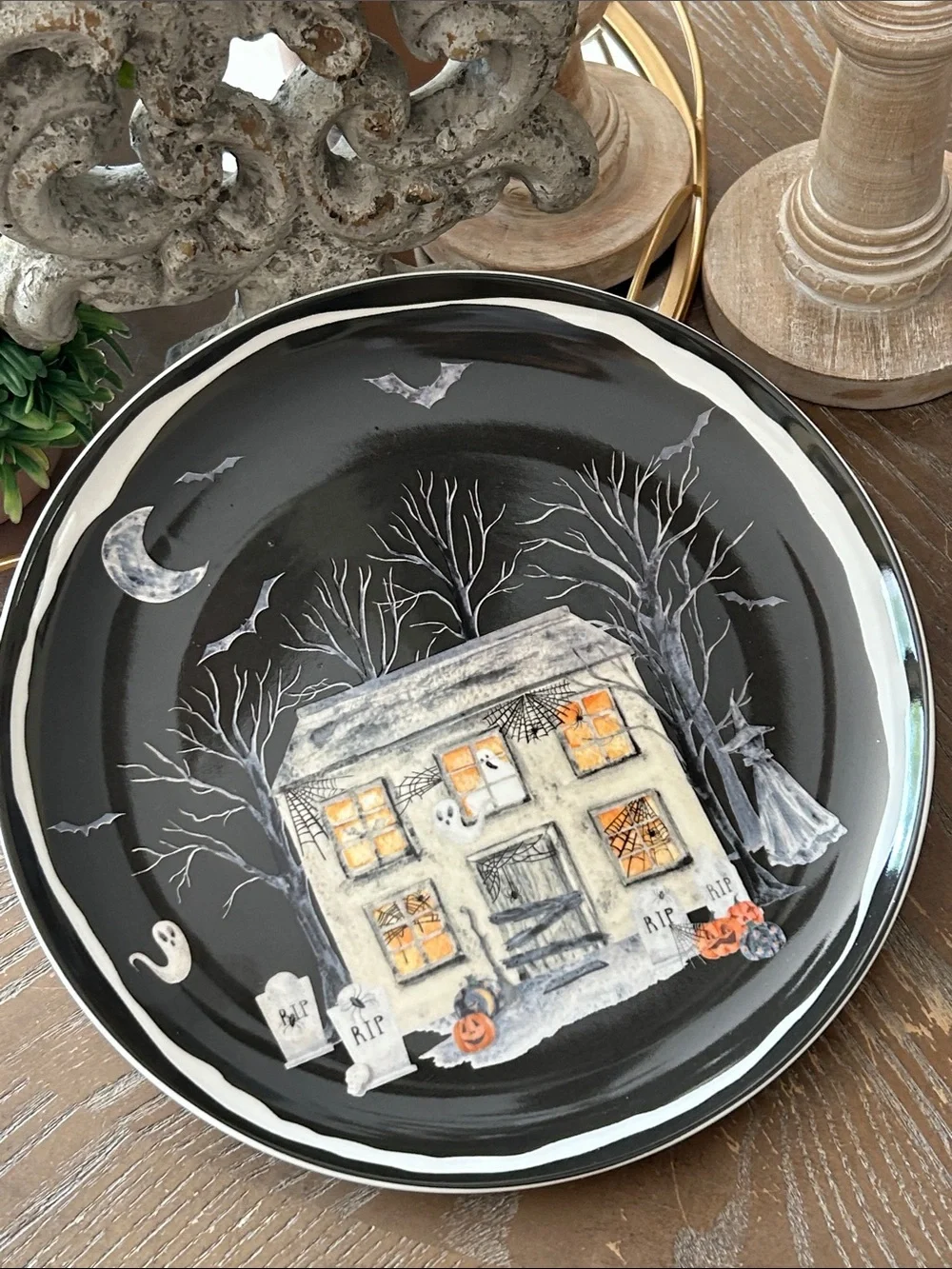 NEW! Halloween Boo Ghost Haunted House Ceramic Serving Plate Dish